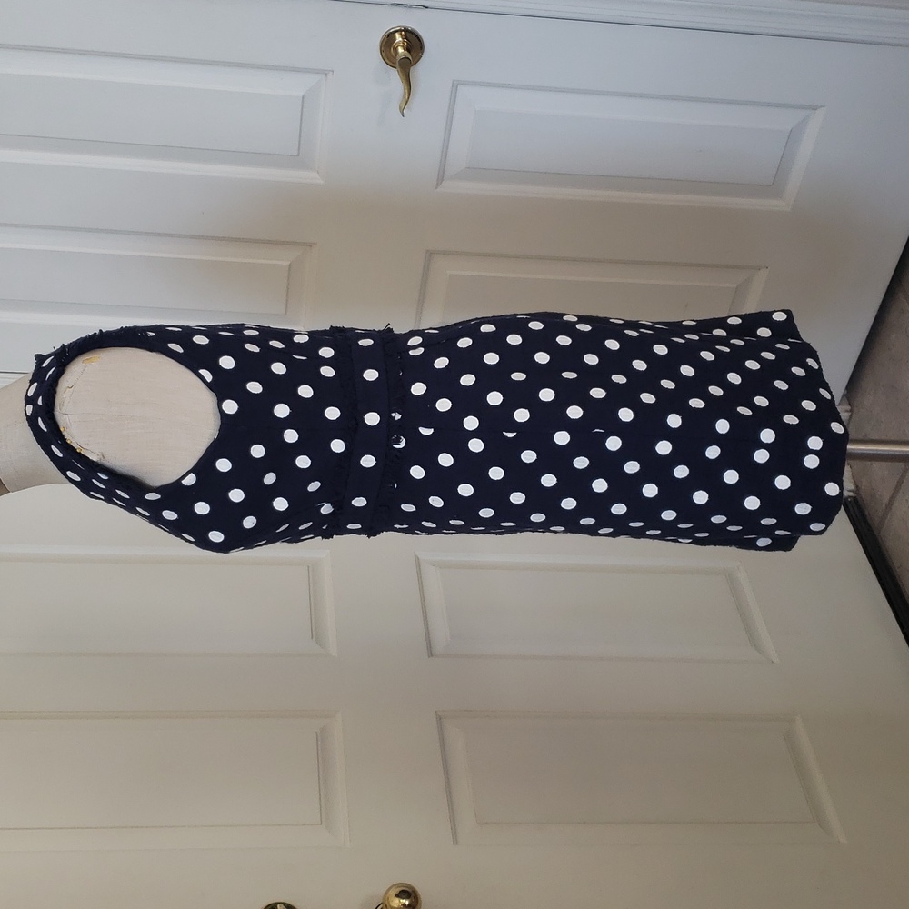 J. Crew Navy White Polka Dot Boucle Tweed Sheath Dress Sleeveless Size 6P Petite - Picture 7 of 16